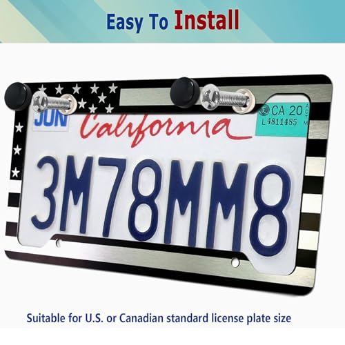 Image of BGGTMO Black American Flag License Plate Frames, 2 Pack Front Rear Aluminum | Patriotic USA Stars and Stripes Design, Brushed Aluminum-Plastic Material, Car Tag Holder with Screws Caps