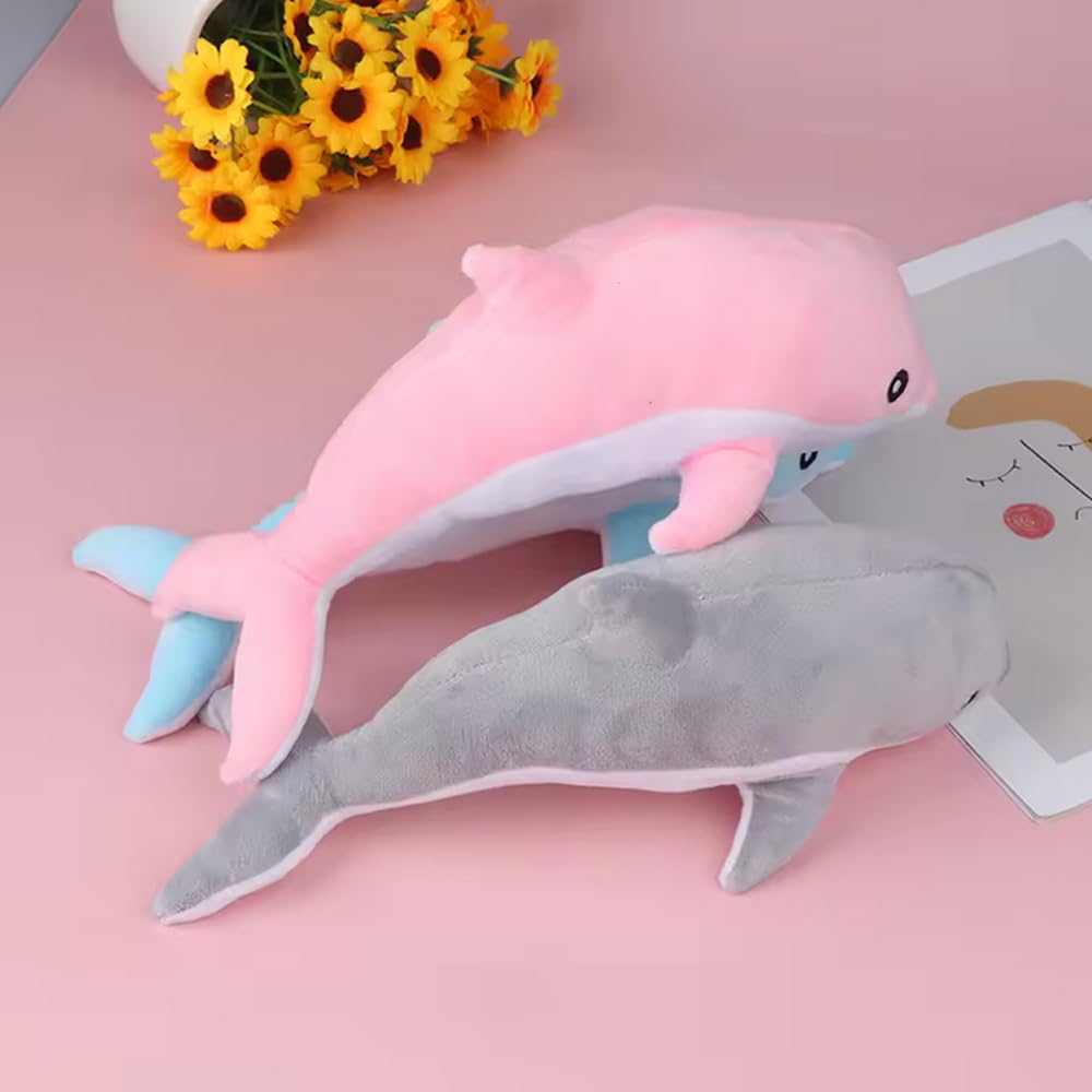 Tikwisdom Dolphin Stuffed Animal Plush Pillow, Super Soft Doll, Sea Animal Plush Toys Kids Sleeping Pad Gift, (Blue, Pink, Grey) (3pcs(28cm long)) - Image 4