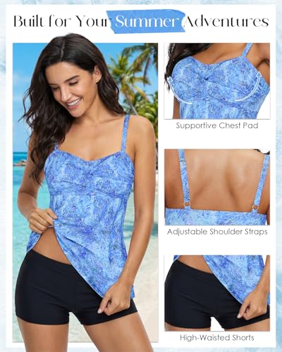 Image of Century Star 2026 Modest Tankini Swimsuits for Women | Tummy Control Two Piece Bathing Suit | Tops with High Waisted Shorts