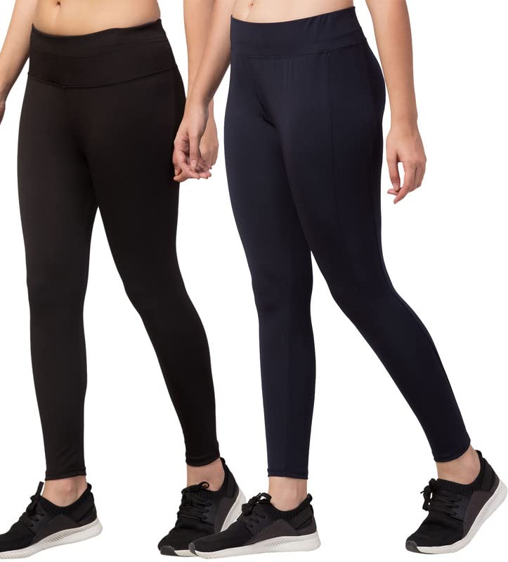 Image of BLUECON Gym wear Leggings Ankle Length Workout Pants | Stretchable Tights | Mid Waist Sports Fitness Yoga Track Pants for Girls & Women (Pack of 2)