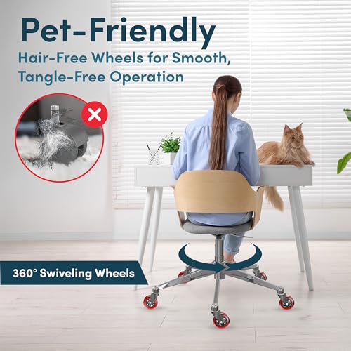 Image of Lifelong Office Chair Wheels Replacement, Heavy Duty, Red, 5-Pack Fits 98% | Original Rubber Caster, Desk Wheels, Smooth & Quiet, Safe for Hardwood Floors & Carpet, Replace Office Chair Mats