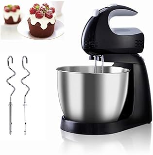 WLGQ Batteur sur Socle 150W avec Fouet électrique en Acier Inoxydable 3L Batteur sur Socle 2IN1 avec 5 Vitesses 2X batteurs, 2X Crochets pétrisseurs