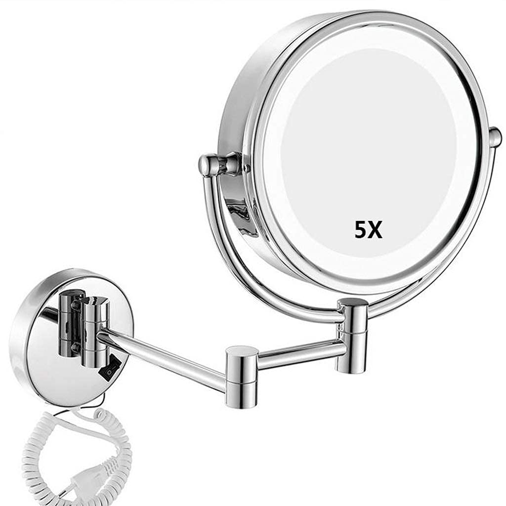 Miroir de courtoisie LED mural avec grossissement 5X et bras extensible