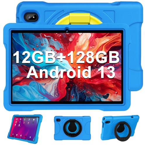 JUSYEA Tablet 10' Android 13 - 12GB RAM+128GB ROM (1TB TF) - WiFi 5G, 2.0Ghz Cores, BT 5.0, Google GMS, 8MP+5MP, Kids Space, Play Store, con Funda EVA (Azul)