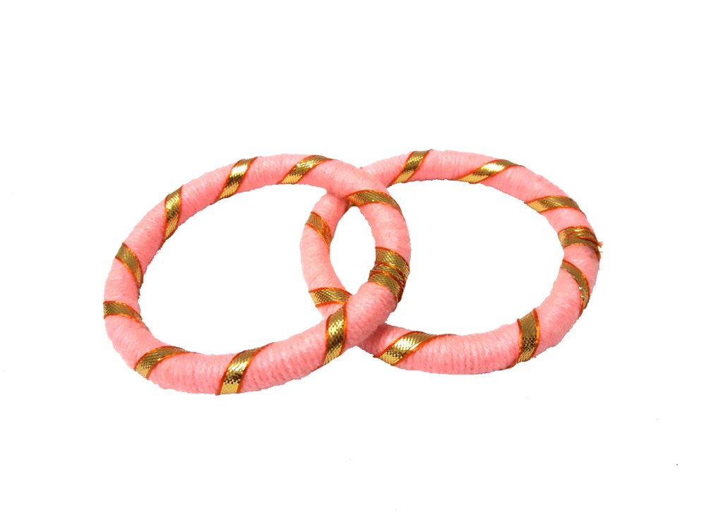Ekam Art Baby Pink Fashion Jewellery Silk Thread Free Size Bangles for Women (Set of 6 Pcs)