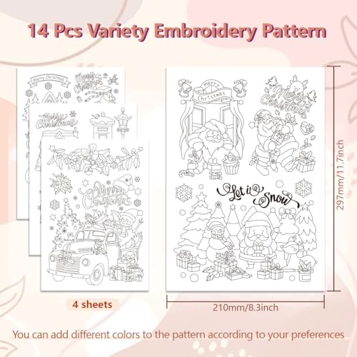 Image of Peacoblue Water Soluble Embroidery Patterns for Beginners, Christmas Santa Claus House Tree Sleigh 4 Sheets with 14pcs, Wash Away Embroidery Pattern Stabilizer for Hand Sewing Lover Women Adults