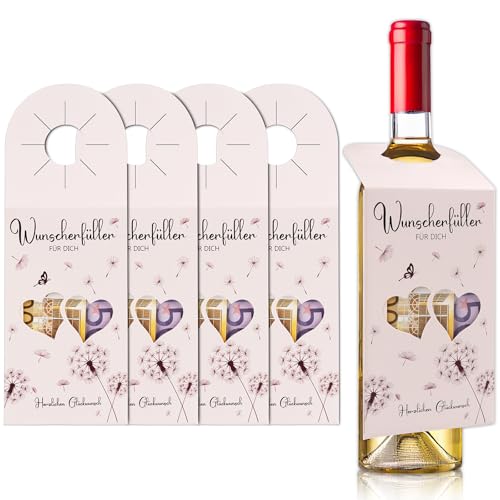 4 Stück Wunscherfüller Geldgeschenk Flaschenetiketten, Geschenk für Weinflaschen mit Sichtfenster, Geldgeschenk für Geburtstag Hochzeit Weihnachten Jubiläum Party