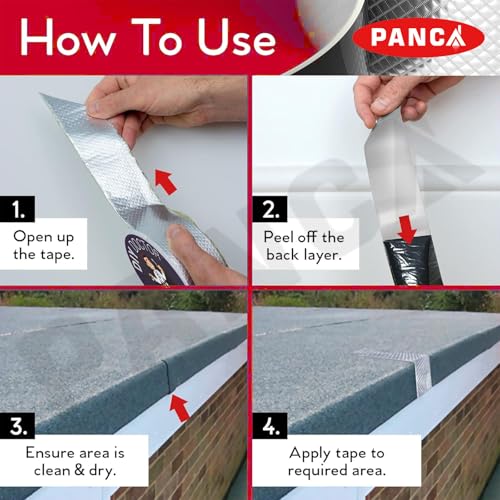 Image of PANCA Leakage Repair Waterproof Tape | Aluminium Foil Butyl Rubber Adhesive | Ideal for Pipe, Roof, and Surface Crack Sealing (2 Inch Medium), Silver