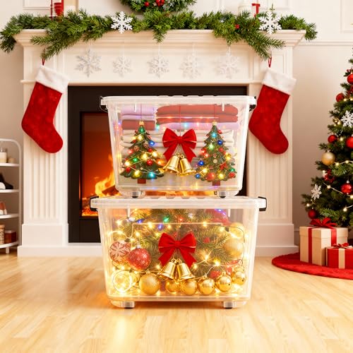 Nazhura 72 Quart Plastic Storage Bin, Stackable and Nestable Storage Boxes with Clear Lids and Secure Latching Buckles, Large Storage Container (Clear, 72Quart-4Pack) - Image 3