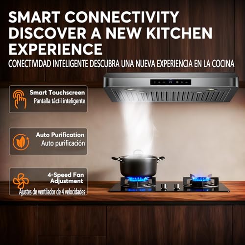 Image of Under Cabinet Range Hood 30 Inch, 1200 CFM, 4-Speed Kitchen Hood, 30 Stainless Steel Kitchen Stove Vent Hoods 30 Inch with 2 LED Lights Standard