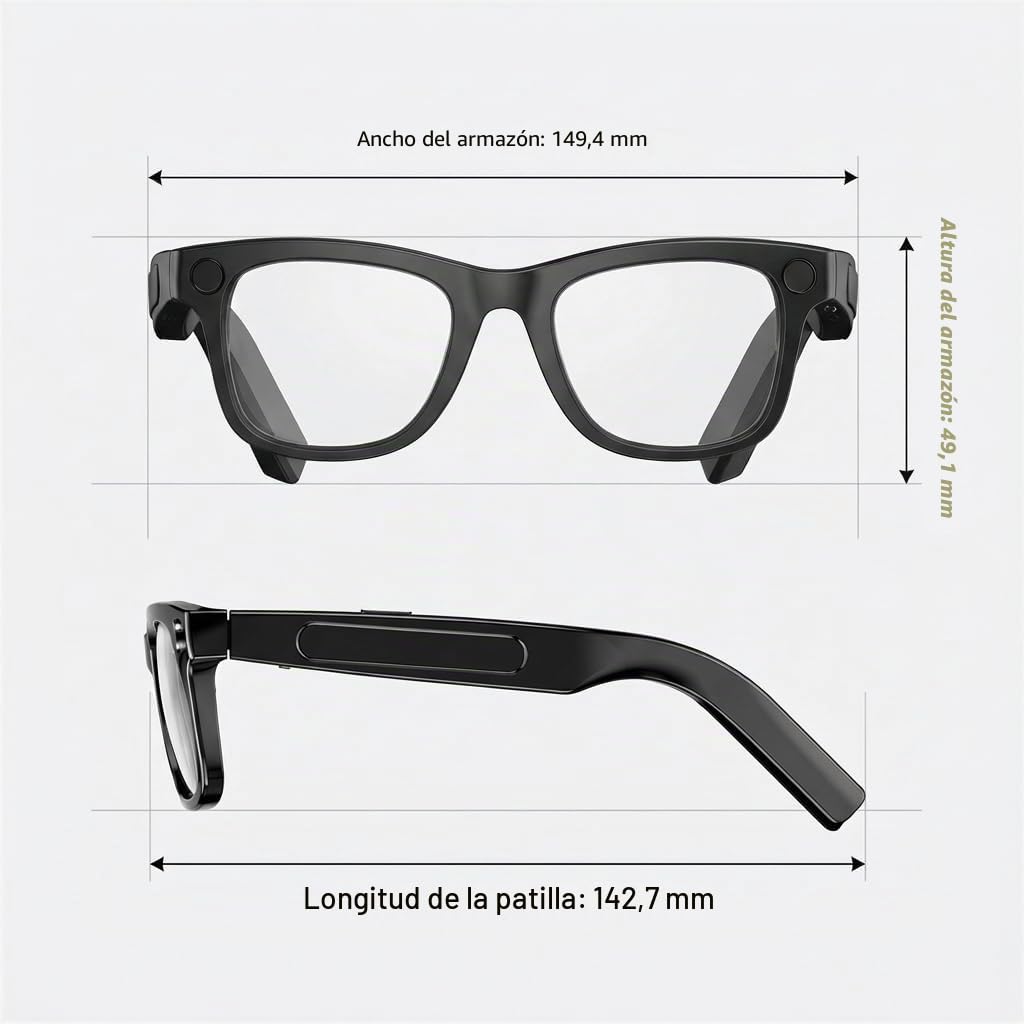 Gafas con Cámara HD, 8MP 1080P Gafas Inteligentes con IA, Procesador de Doble Núcleo con Asistente IA para Traducción en Tiempo Real, 410 mAh Que Ofrece hasta 16 Horas de Autonomía Gafas Inteligentes