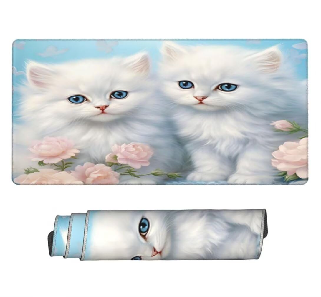 Tappetino Mouse XXL 1200x600mm Gatto Carino Grande Mouse Pad, Tappetino Scrivania Grande Mousepad Gaming con Bordi Cuciti, Tappeto Scrivania con Base Antiscivolo per Ufficio e Casa (Fiore) -MP1576