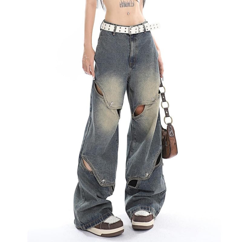 Hopecn Women's Y2K Flare Jeans Star Rhinestone Bell Bottom Pants Vintage Aesthetic Streetwear Y2K Fashion