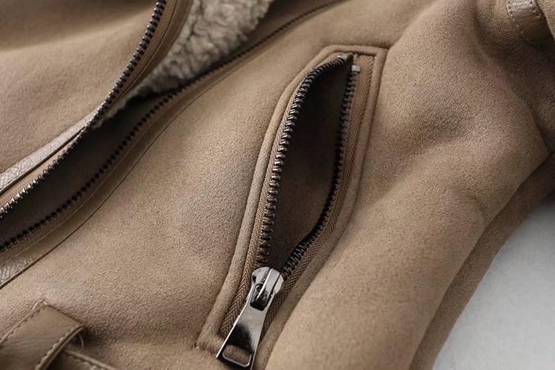 Générique Veste En Cuir Suédé Sherpa pour Femme Veste Aviateur D'Hiver En Polaire Chaude Manteau Doublé Sherpa pour Motard Manteau En Cuir Aviateur D'Hiver À Col En Fourrure Coupe-Vent