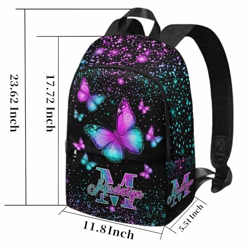 Custom School Backpack for Girls Rainbow Shining Butterfly Pattern Personalized Name Kids Bookbag and Lunch Bag Set, 4 in1 Elementary School Bookbag Girl Backpack for Back to School Season4