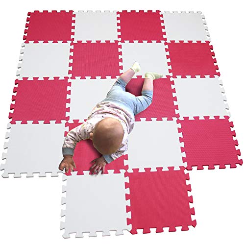 MQIAOHAM Children Puzzle mat Play mat Squares Play mat Tiles Baby mats for Floor Puzzle mat Soft Play mats Girl playmat Carpet Interlocking Foam Floor mats for Baby White Rose 101109