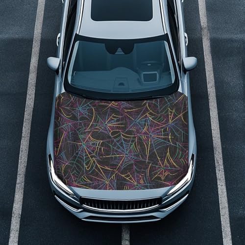 Image of Car Hood Cover Protector Spider Web Print Waterproof Car Hood Wrap Blanket Auto Flag Automotive Halloween Exterior Accessories for Sedans SUVs Pickups Trucks Jeeps