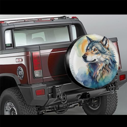 Image of Grey Wolf Spare Tire Cover Wheel Protector Weatherproof Wheel Cover Universal Decorative Accessories for Camper RV SUV Travel Trailer 16 inch