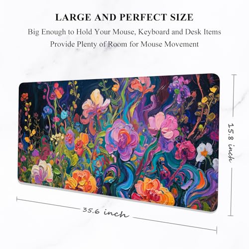 Image of Auhoahsil Desk Mat, Ultra Large Mouse Pad, XXL Gaming Mousepad, Pretty Desk Pad, Big Extended Full Size Desktop Desk Matt for Keyboard, Laptop & Computer, 35.5 x 15.7 in, Colorful Flowers