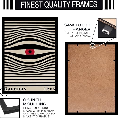 Image of BLINKART Vintage Bauhaus Retro Geometric Aesthetic Poster Gallery | Colorful Wrap Framed For Home Office Studio Living Room Modern Art Studio Decoration Abstract Shapes | (d94) | 13x10 Inch