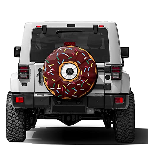 Image of Delerain Cartoon Donut Spare Tire Cover with Backup Camera Hole for RV Trailer SUV Truck and Many Vehicle, Wheel Covers Sun Protector Waterproof (15 Inch for Diameter 27 inch-29 inch)