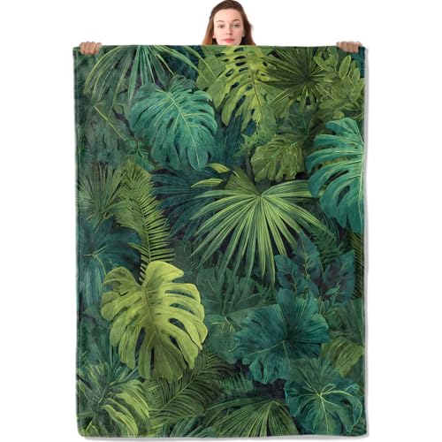 YCUFN Tropical Leaf Flannel Blanket 50'x60' Monstera Palm and Jungle Botanical Lightweight Throw...