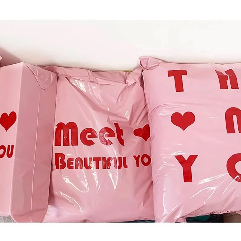 20 Pz Borse Rosa Corriere, Sacchetti di Plastica per La Spedizione, Sacchetti per Posta, Sacchetti per La Spedizione di Indumenti con La Parola Thank You Stampata su di Essi(55x65cm 20pcs)