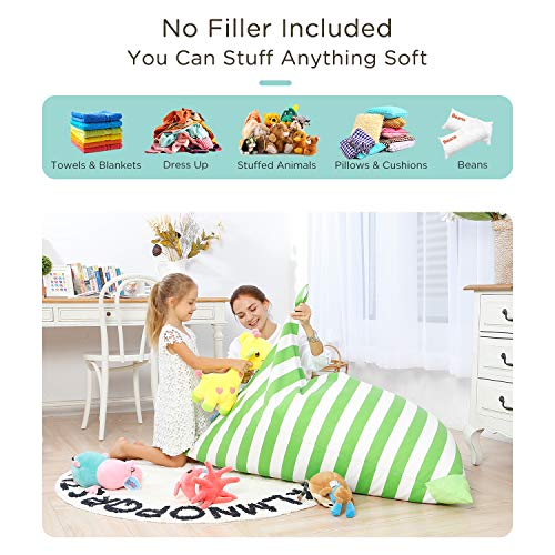 Aubliss Stuffed Animal Storage Bean Bag Chairs Cover, 50"X 35" Extra Large Bean Bags Chair For Kids & Adults, Beanbag Toy Storage For Boys Girls - Premium Cotton Canvas Green Stripe #TOP1