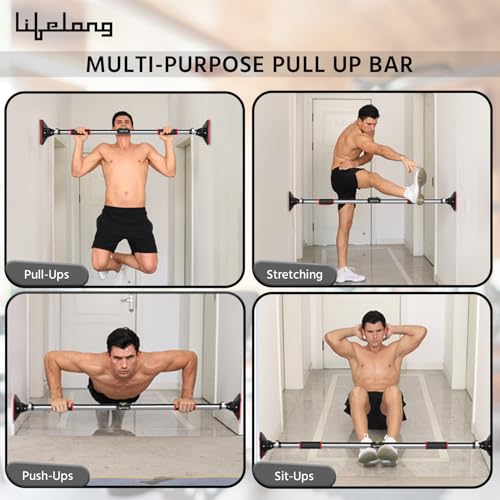 Image of Lifelong Pull Up Bar for Home -Adjustable Rod 75cm to 92cm width, wall mounted without screws -Door Pull up bar to Increase Height -Exercise equipment for Home Gym weight capacity 200Kgs