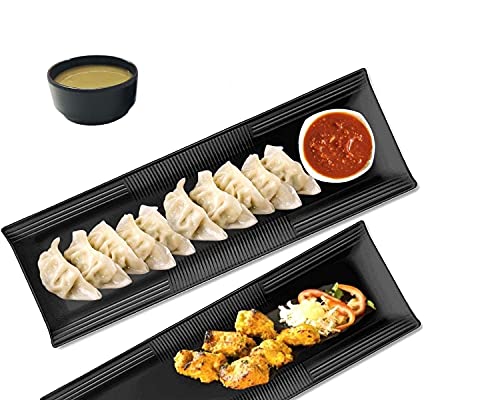 Image of Melamine 6 Pcs Black Serving Platter Combo for French Fries, Momos, Rolls Dessert and Snacks Serving /Tray (Matt Black, Combo of 6 Pcs)