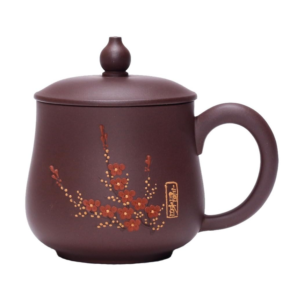 Filiżanki Matcha chiński czajniczek 360 ml fioletowy piaskowy garnek ręcznie robiony kwiat śliwy z pokrywką do parzenia herbaty domowy kubek na wodę kubek biurowy zestaw do herbaty kubek do zaparzania