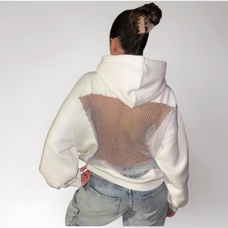Image of Women's Hooded Sweatshirt with Mesh Back Panel | Full Sleeve Casual Hoodie for Winter & Streetwear