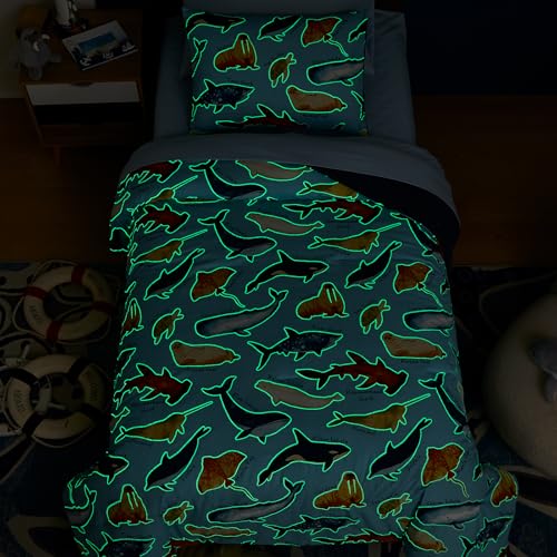Image of Twin Comforter Set for Boys-5 Pieces Ocean Glow in the Dark Bedding Set