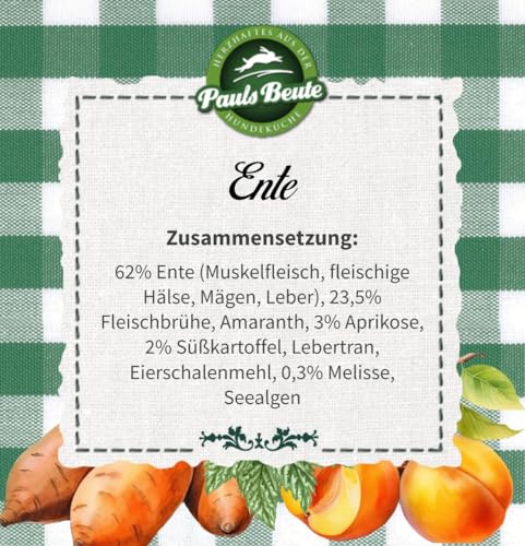 Pauls Beute Hochwertiges Hundefutter Nass | Single-Protein Ente 62% | 6 x 400g | Mit Süßkartoffel & Aprikose | Getreidefreies Nassfutter für ausgewachsene Hunde | Ohne Zusatzstoffe | Leicht verdaulich