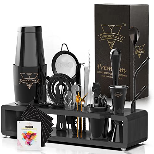 The Complete Mixology Bartender Kit 20-Piece Boston Cocktail Shaker Set - Premium Bar Accessories & Tools Set, Bonus Velvet Bag & Recipe Cards, Stainless Steel Drink Mixer (Gunmetal-Black, 20-Piece) #TOP20