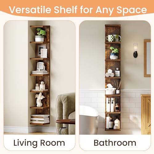 Image of upsimples 7-Tier Floating Wall Shelf, Brown Vertical Vanity Decor Shelves