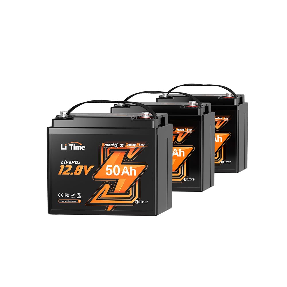 LiTime 12V 50Ah Trolling Motors LiFePO4 Battery for Fish Finder (3-Pack)