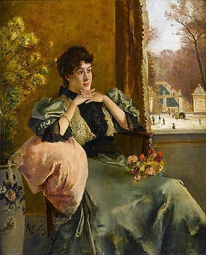 Lienzo de mujer pensativa de Alfred Emile Stevens: alta calidad clásica en 60x90cm