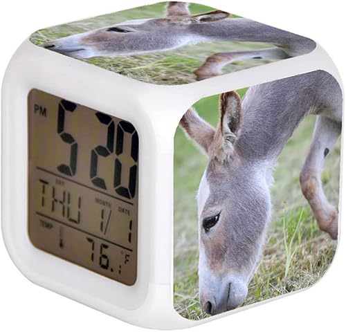 Miniatura 1 de 7 ColorAlarm Clock LED Digital Clock Changing Light Night Glowing Kids Desk Clock despertador Children Gift Donkey On Grass Lawn