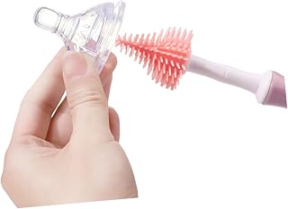 SECFOU Accesorios de Lactancia Juego de Cepillos para Biberones Y Chupetes Giratorios de 360° Cabezal de Cepillo de Silicona para Una Limpieza Fácil Cepillo para Biberones de Color Rosa