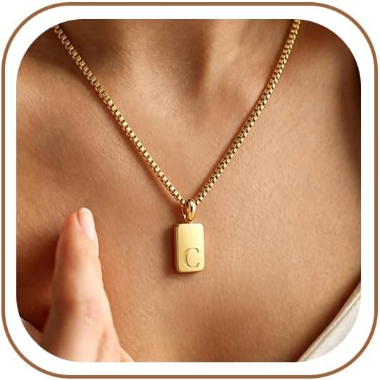 YUMUN Initial Necklaces 18K Gold Plated,Gold Necklace for Women (C)