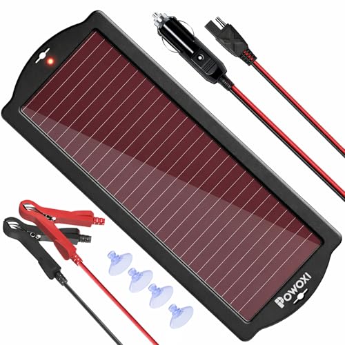 POWOXI 1.8W 12V Solar Car Battery Charger Maintainer, Portable Solar Panel Trickle Charging Kit for Automotive, Motorcycle, Boat, ATV,Marine, RV, Trailer, Powersports, Snowmobile, etc.