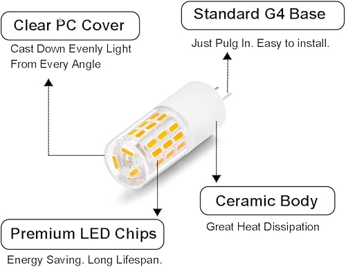 Miniatura 3 de Bombilla LED G4 G4 de 4 W, reemplazo de bombilla halógena G4 de 30 W, 12 V-24 V, 4000 K luz natural blanca no regulable, paquete de 10 bombillas