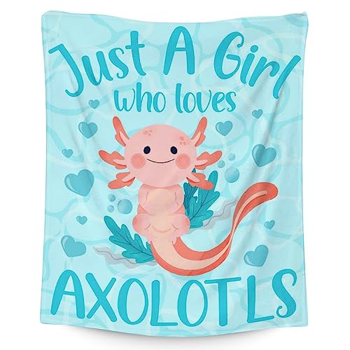 Girl Blanket - 40x50 Inches Cute Axolotl Throw - Blue Soft Fuzzy Blankets for Bed, Couch & Living Room