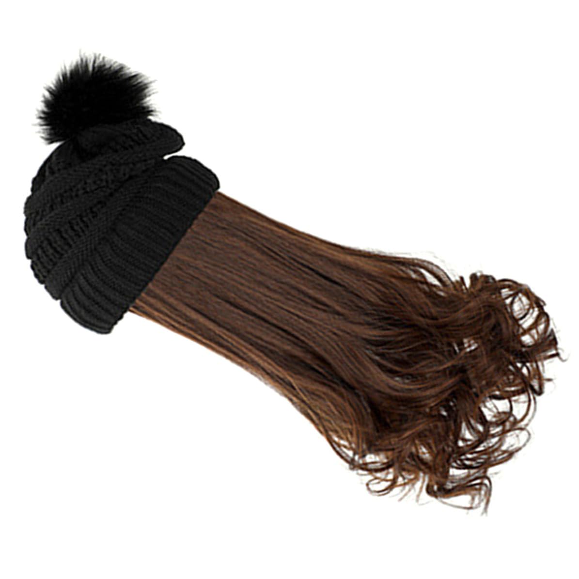 Gorro de punto negro con pelo largo sintético resistente al calor ROMISBABA 8