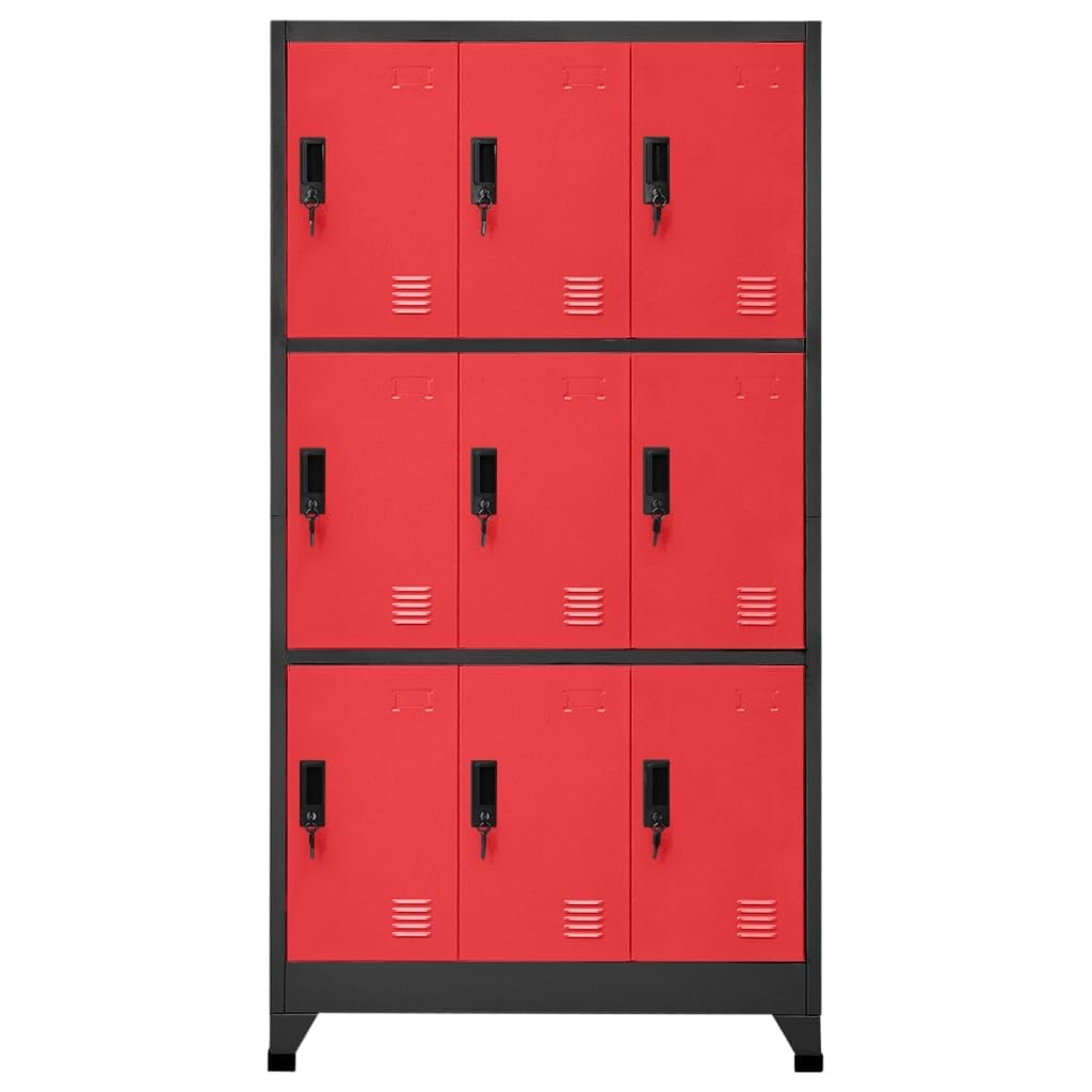 Armadietto in metallo a 9 ante per impieghi gravosi, 90 x 45 x 180 cm, in acciaio, con ventilazione, ideale per ufficio e scuola, design industriale.