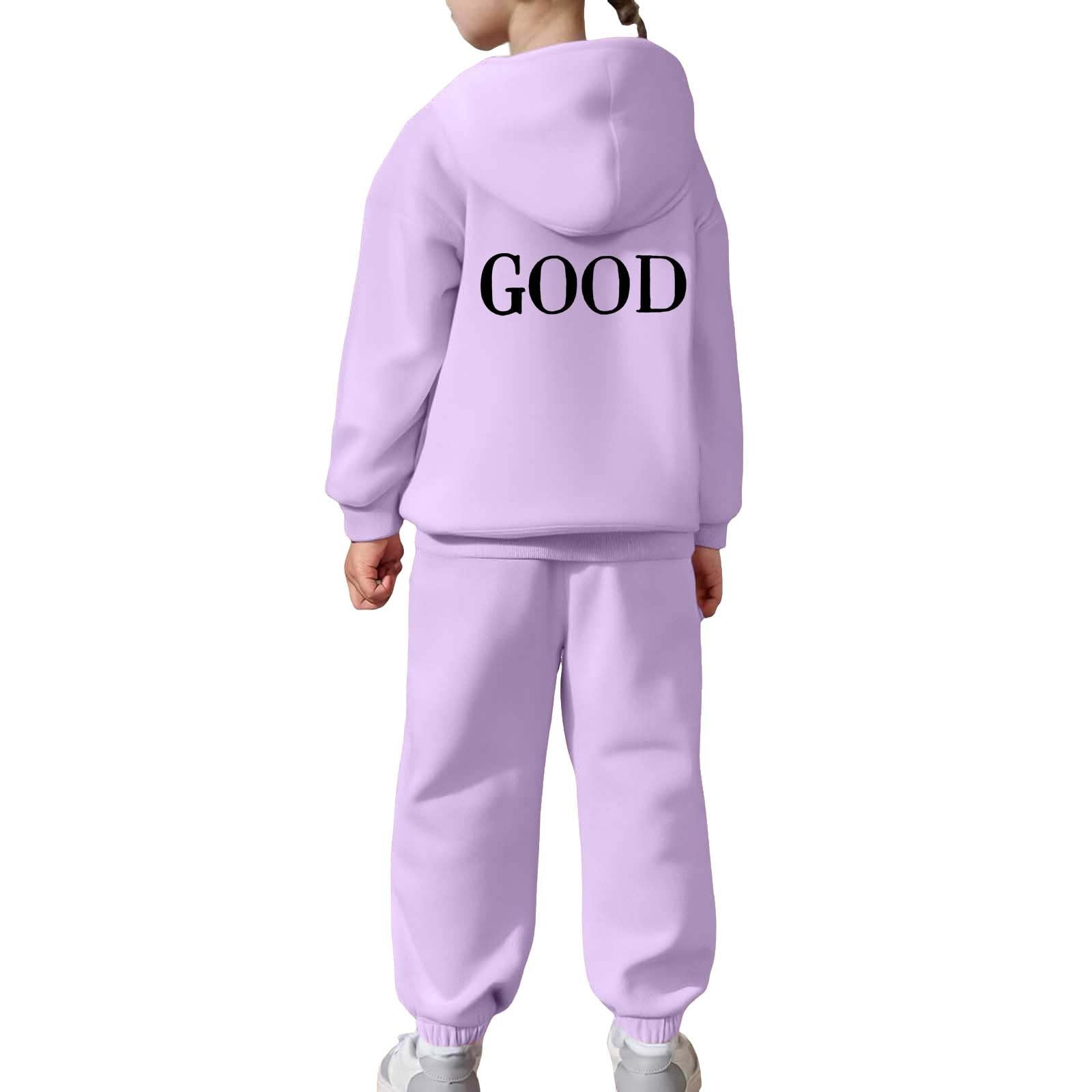 Generisch Survêtement pour fille et garçon - Ensemble 2 pièces - Sweat à capuche et pantalon de jogging - Lettre imprimée - Vêtement de sport chaud - Tenue de loisirs - Streetwear