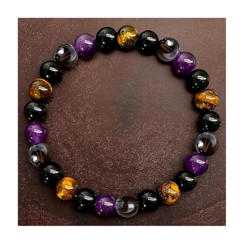 1PC Tiger's Eye Beaded Bracelet, Stretchy Beaded Bracelet, Healing Crystal Jewelry for Women Men, Fashion Accessory for Energy Balancing(Purple&Brown)