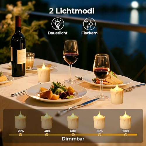 LED Teelichter,200H LED Kerzen Aufladbar Mit Fernbedienung Ladestation Timer Flackernde Flamme Warmweiß Dimmbar Candle Warmer Lamp… – Ansicht 3