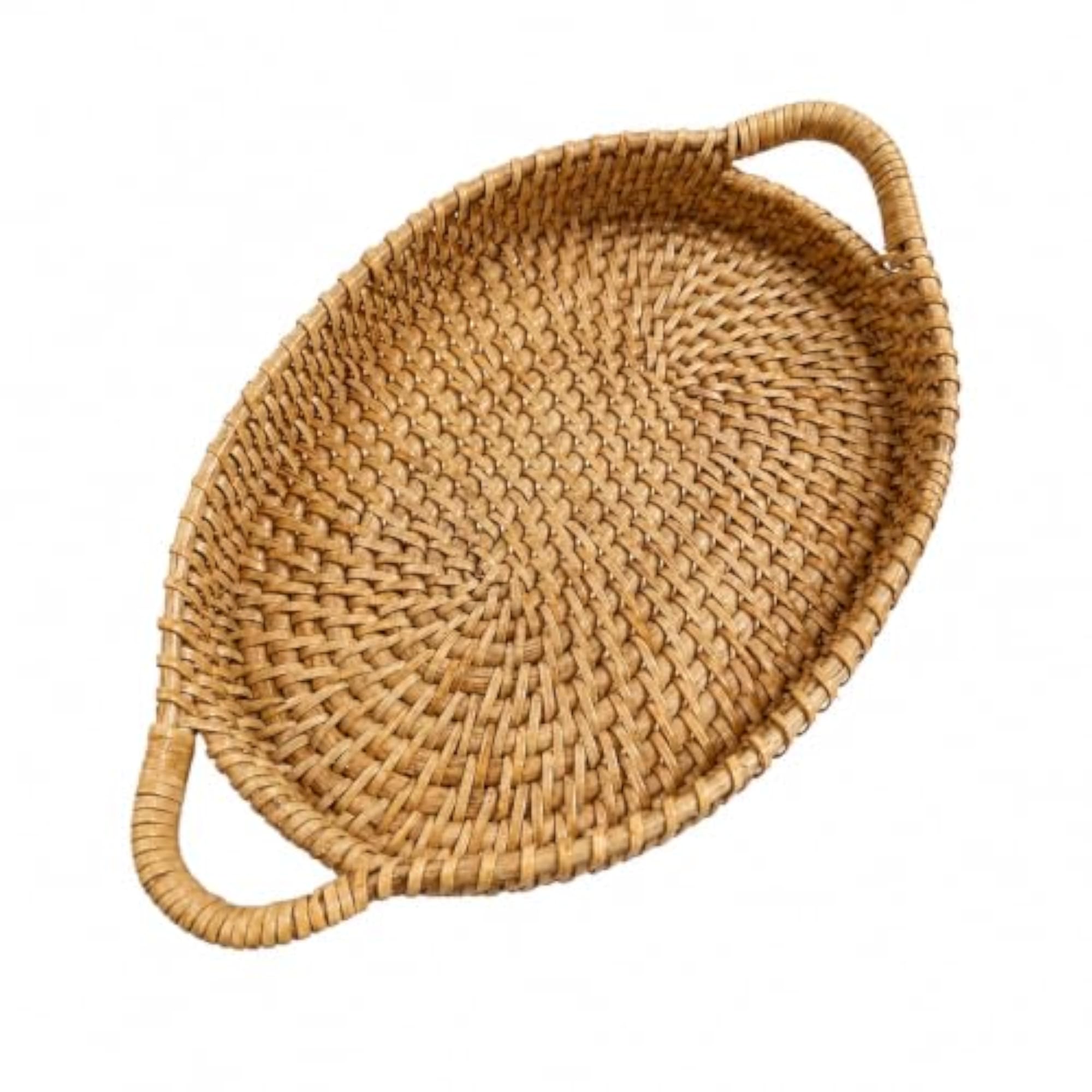 Handwoven Cane Basket Tray with Handles